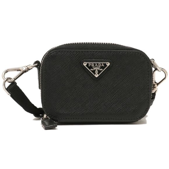 Prada Porch Saffiano Mini Pouch Triangle Logo Black - Picture 5 of 6